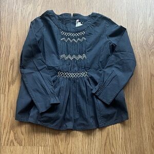Bonpoint Navy Blue Blouse with Embroidered Detail